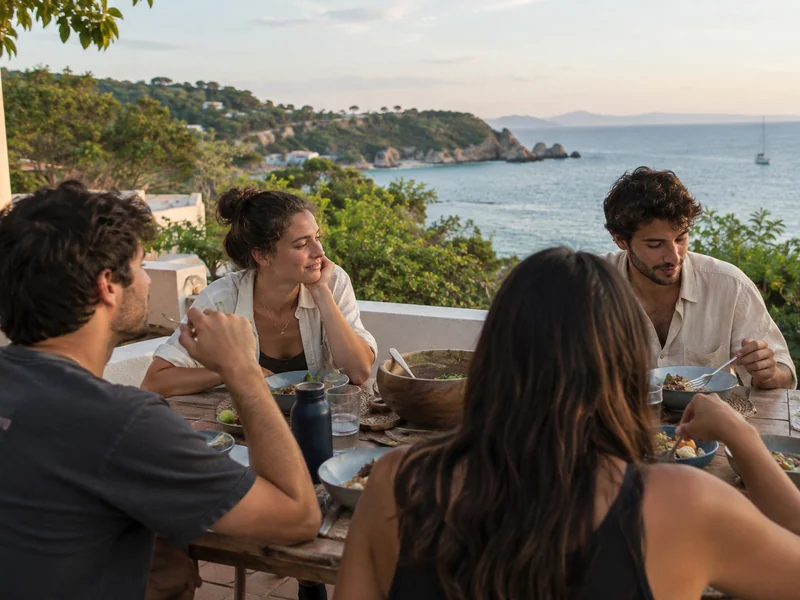 AI-generated concept of friends dining by the coast